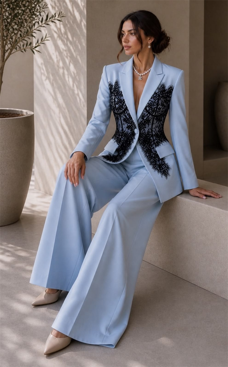 Women'S Formal Wear For A Wedding - Conjunto de Ternos Femininos Azuis da