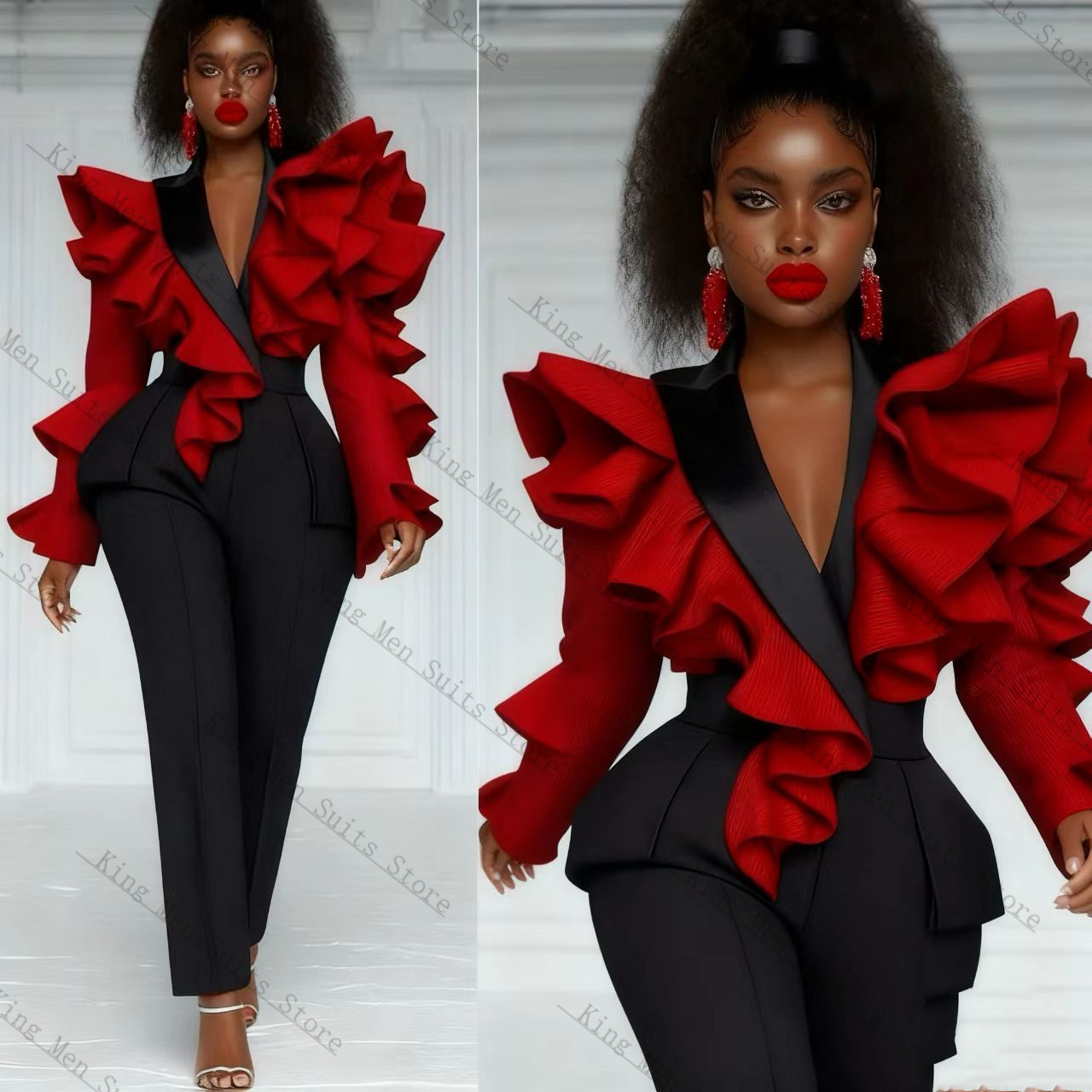 Vermelho preto feminino terno  - Women'S Formal Wear For Wedding Guest avaliação e preço
