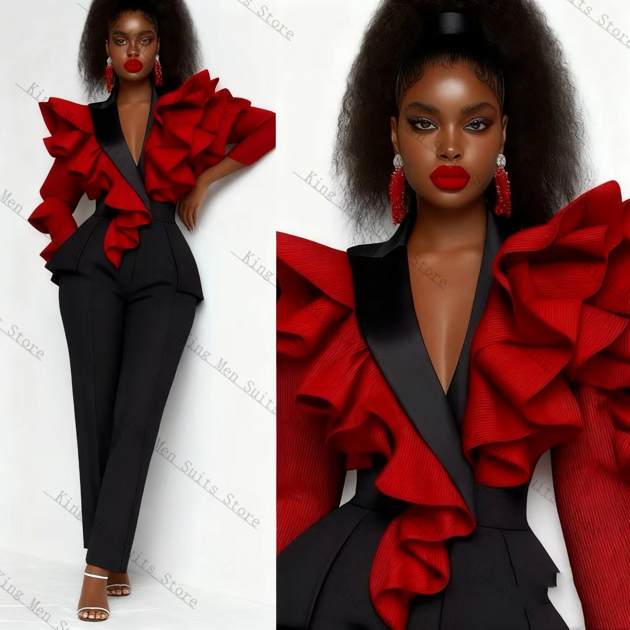 Vermelho preto feminino terno  - Women'S Formal Wear For Wedding Guest avaliação e preço