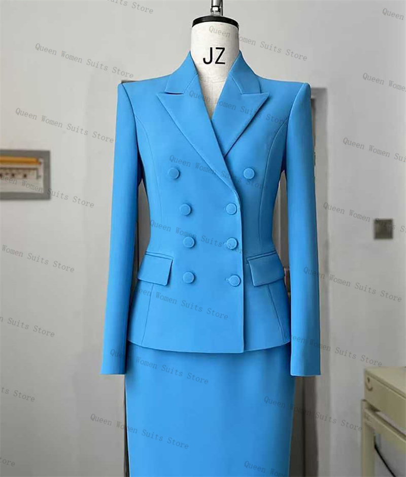Céu azul feminino terno saia c - Women'S Formal Wear For Wedding Guest avaliação e preço