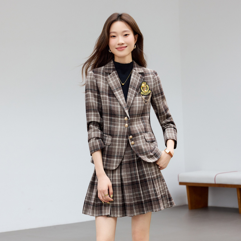Terno xadrez marrom claro, nov - Women Formal Wear Outfits avaliação e preço